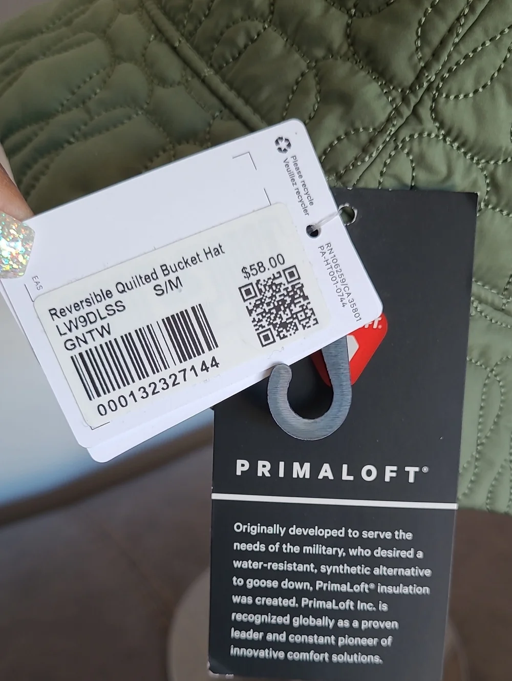 Lululemon Reversible Quilted Bucket Hat S/M Olive Green Primaloft Casual Gorp